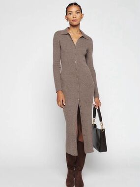 Reformation Viggo Cashmere Collared Maxi Cardigan Cocoa - Size XS